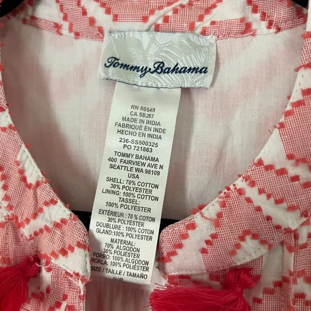 Tommy Bahama Pink Geometric Tassel Cover Up Dress Bell Sleeve Vacation Resort S - Picture 2 of 11